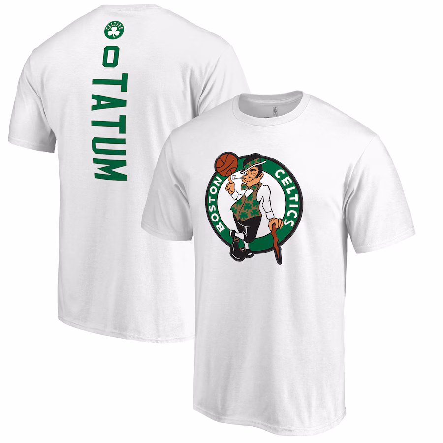 Men's Boston Celtics Jayson Tatum White Backer Name & Number T-Shirt