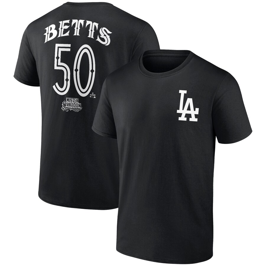 Men's Los Angeles Dodgers Mookie Betts Black Mister Cartoon Name & Number T-Shirt