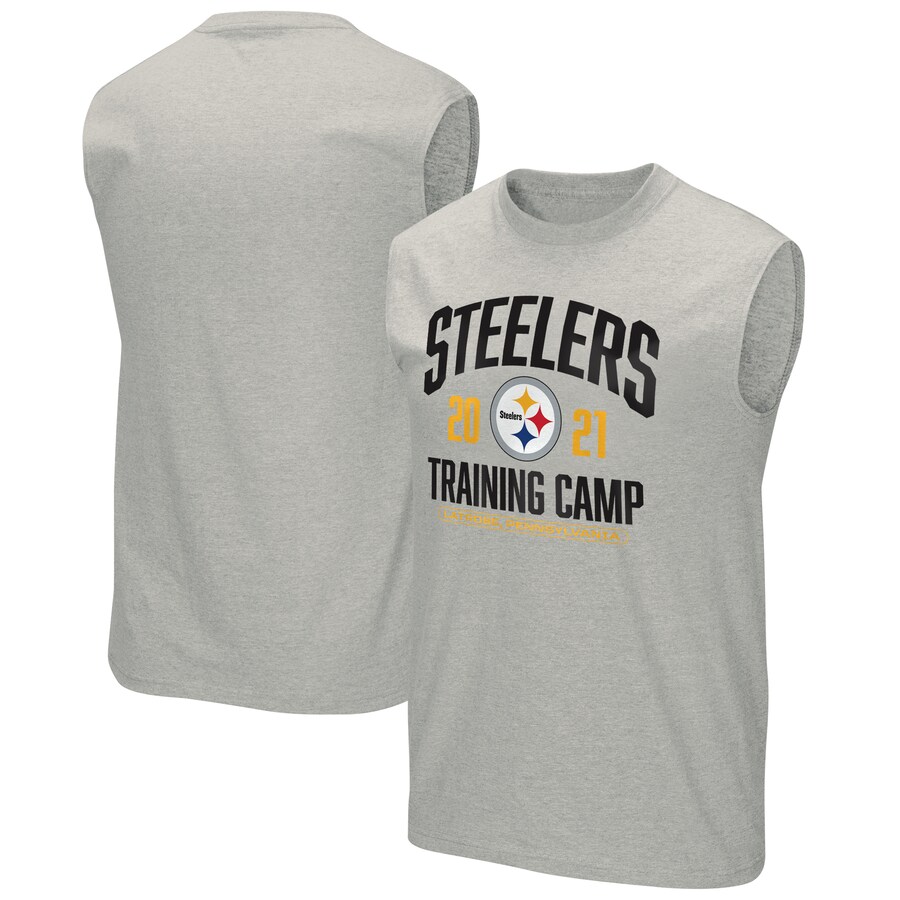 Men's Pittsburgh Steelers Fanatics Heather Gray 2021 Training Camp Shooter Sleeveless T-Shirt