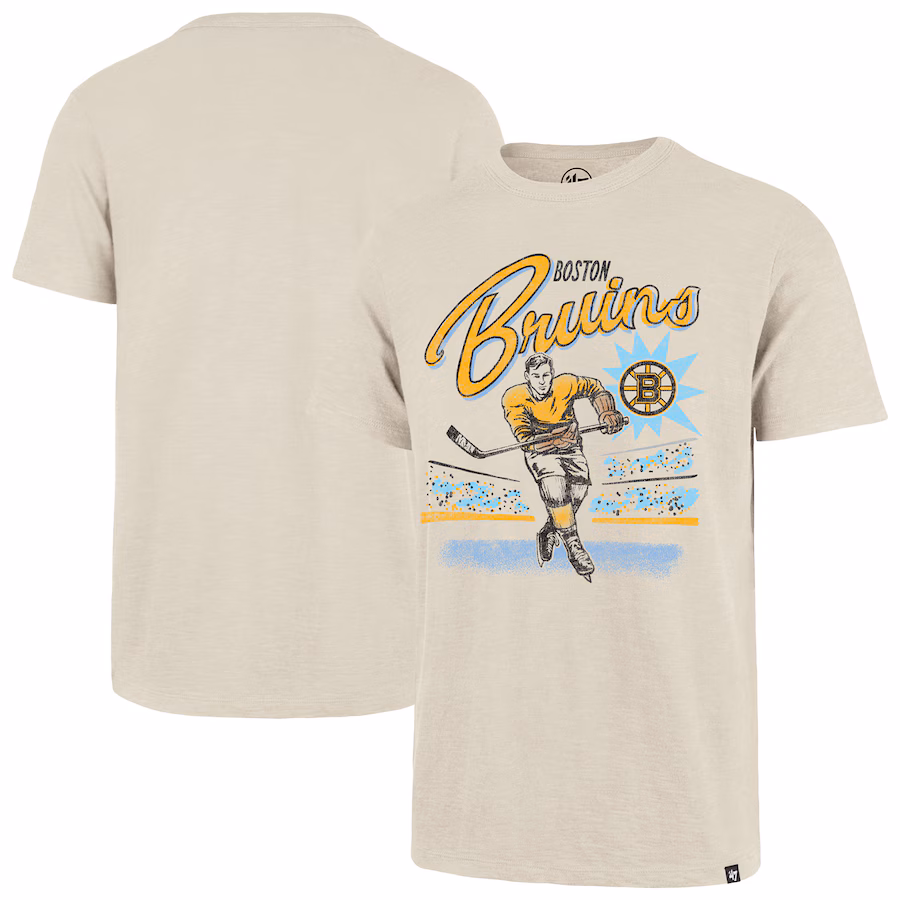 Men's Boston Bruins '47 Natural Hockey Player Golden Age Scrum T-Shirt