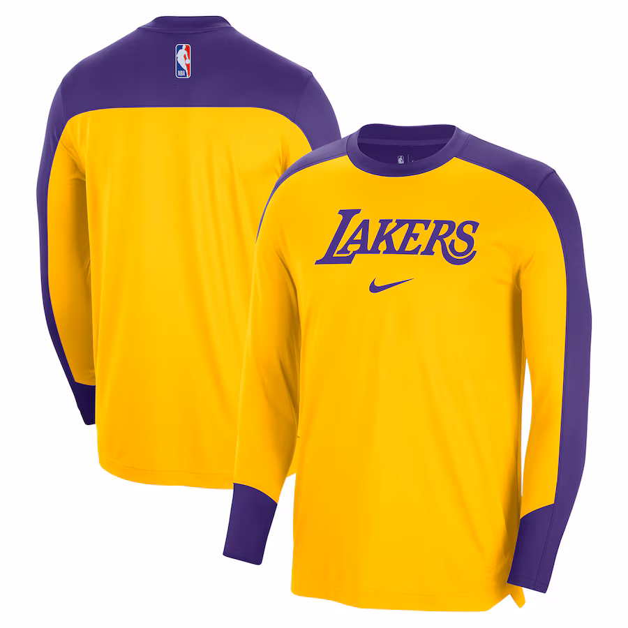Men's Los Angeles Lakers Nike Gold 2024/25 Authentic Pre-Game Legend Long Sleeve Shooting Shirt