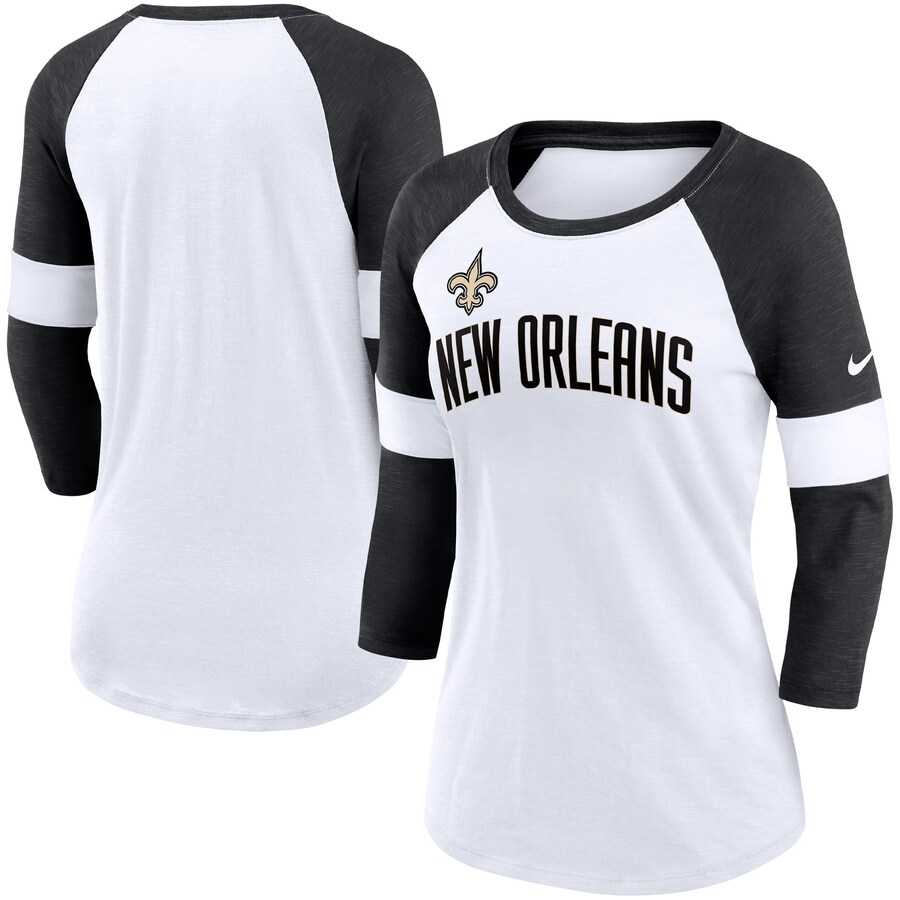 Women's New Orleans Saints Nike White/Heather Black Football Pride Raglan 3/4-Sleeve T-Shirt