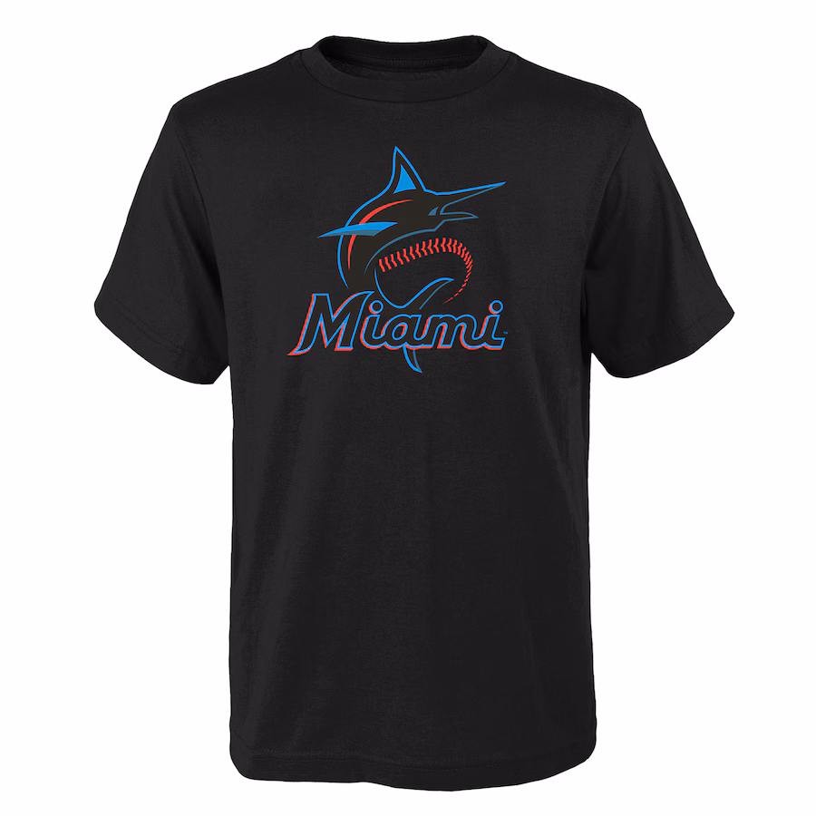 Youth Miami Marlins Black Logo Primary Team T-Shirt