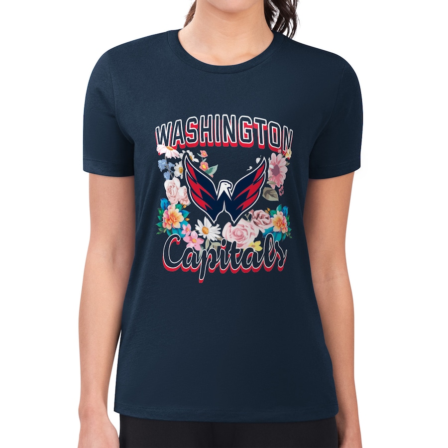 Women's Washington Capitals G-III 4Her by Carl Banks Navy Flower Logo Fitted T-Shirt