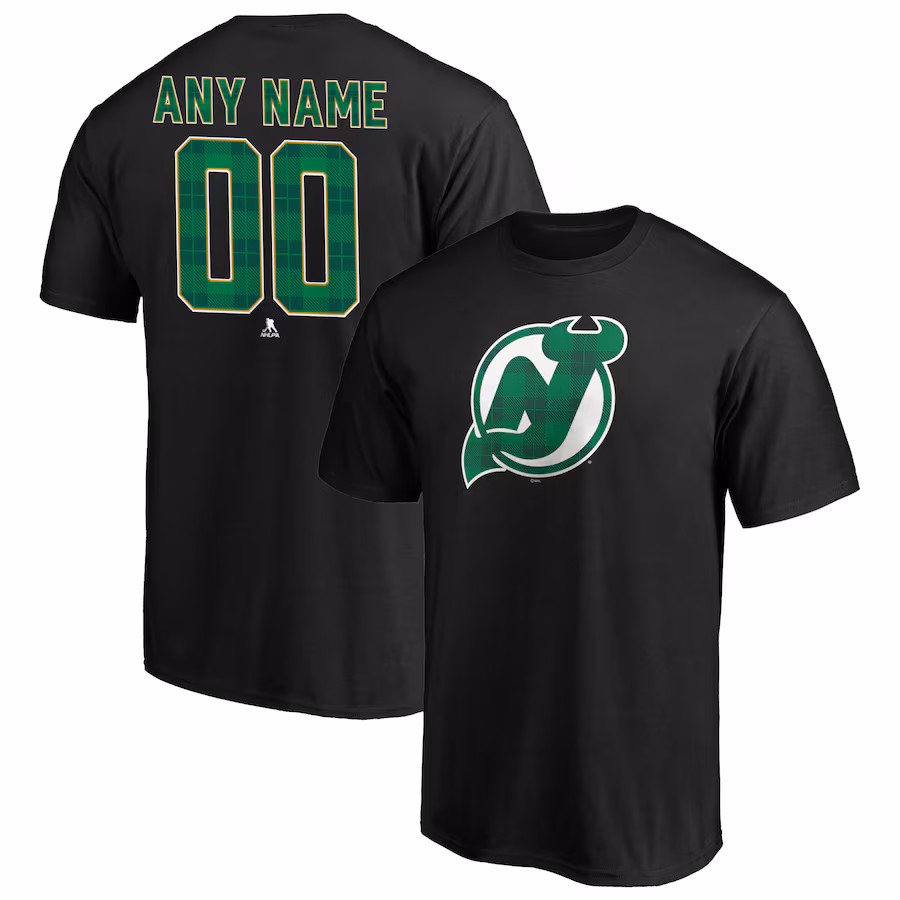Men's New Jersey Devils Black Emerald Plaid Personalized Name & Number T-Shirt