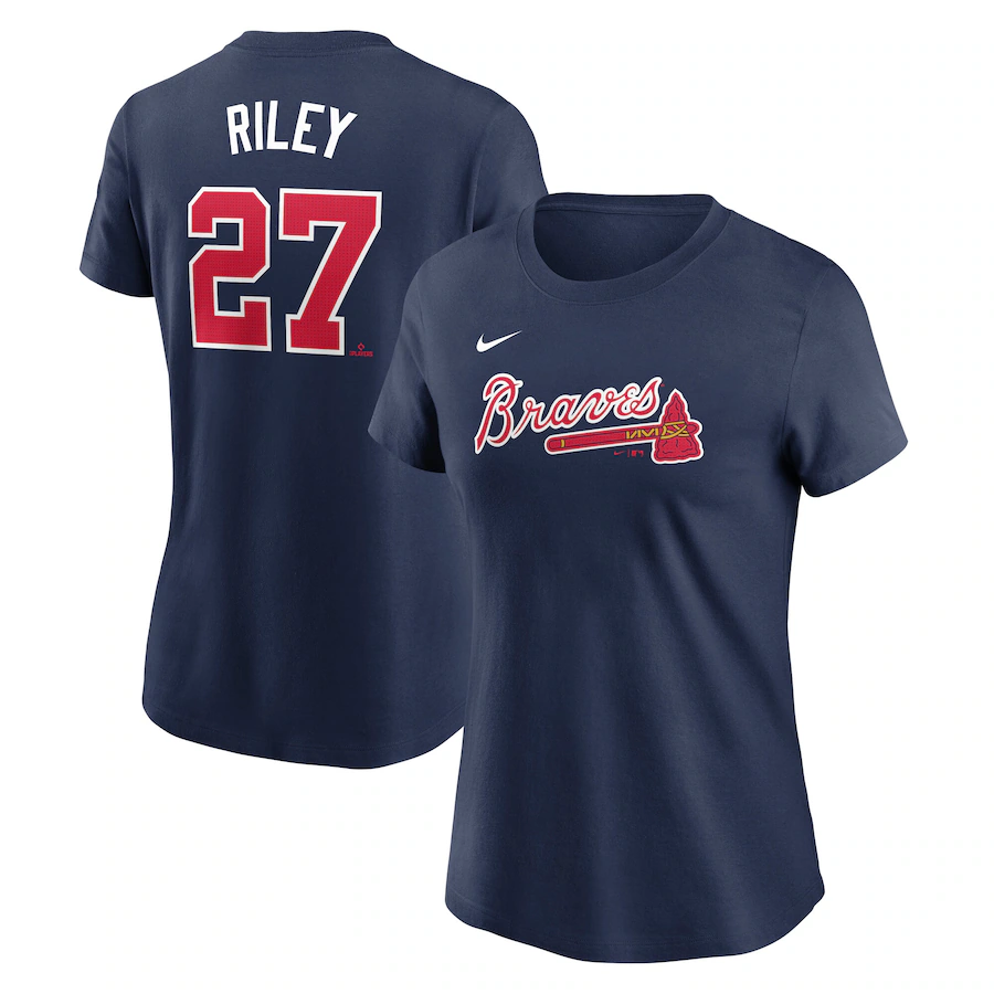 Women's Atlanta Braves Austin Riley Nike Navy Fuse Name & Number T-Shirt