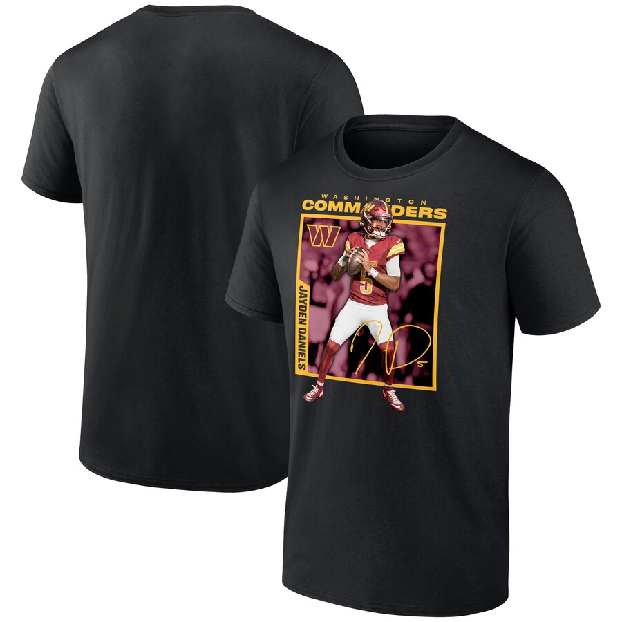Men's Washington Commanders Jayden Daniels Black Player Frame T-Shirt