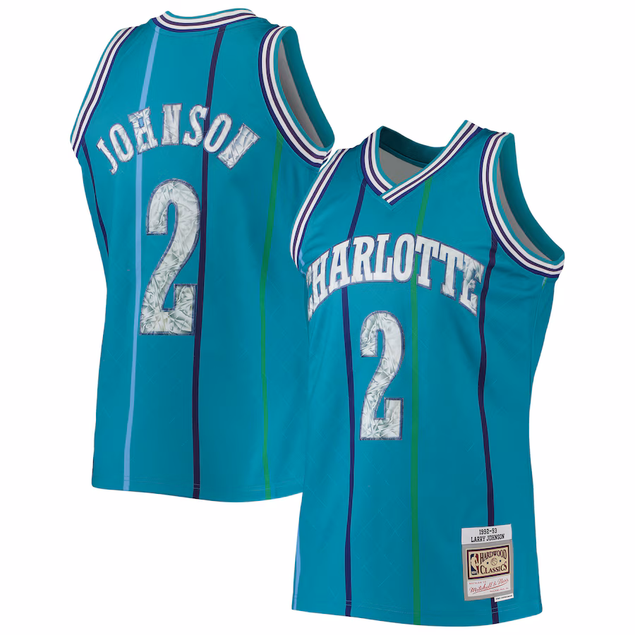 Men's Charlotte Hornets Larry Johnson Mitchell & Ness Teal 1996/97 Hardwood Classics NBA 75th Anniversary Diamond Swingman Jersey