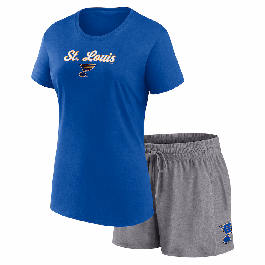 Women's St. Louis Blues Fanatics Blue/Gray Script T-Shirt & Shorts Set