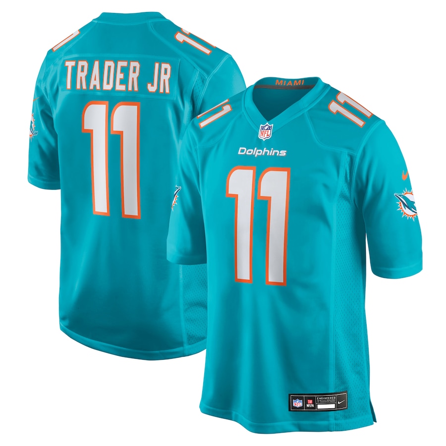 Men's Miami Dolphins Dante Trader Jr Nike Aqua Team Game Jersey