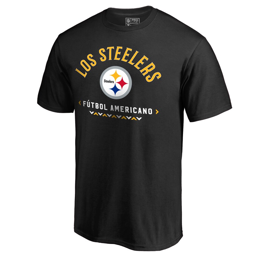 Men's Pittsburgh Steelers Black Futbol Americano T-Shirt