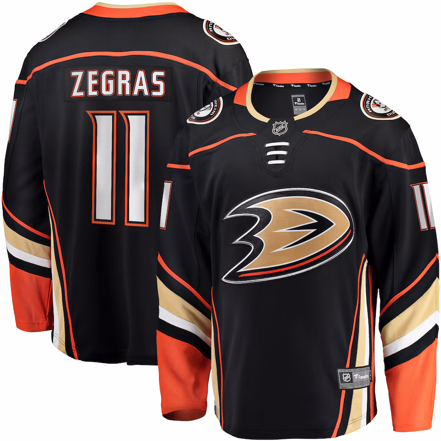 Men's Anaheim Ducks Trevor Zegras Fanatics Black Home Breakaway Player Jersey