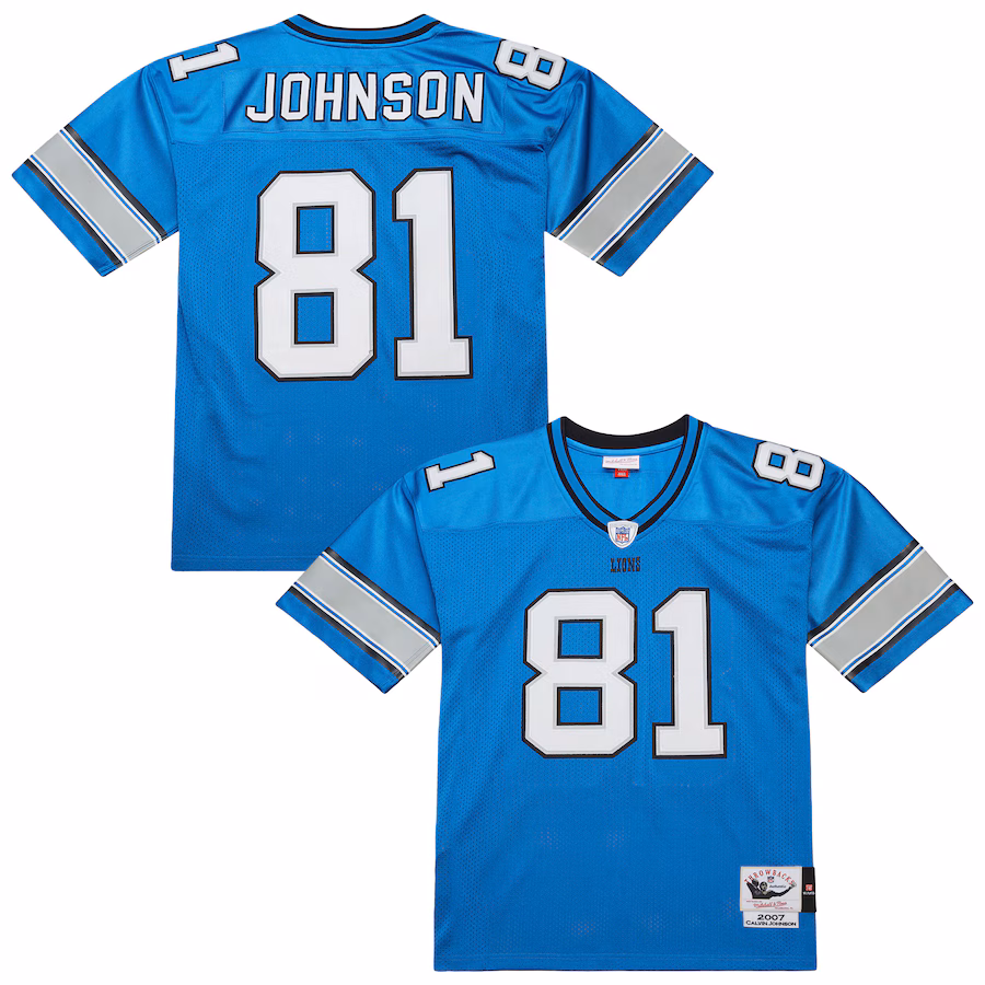 Men's Detroit Lions Calvin Johnson Mitchell & Ness Blue 2007 Authentic Throwback Retired Player Jersey