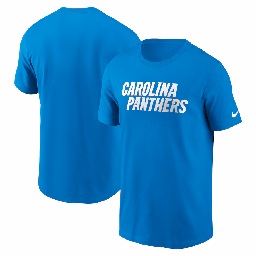 Men's Carolina Panthers Nike Blue Primetime Wordmark Essential T-Shirt