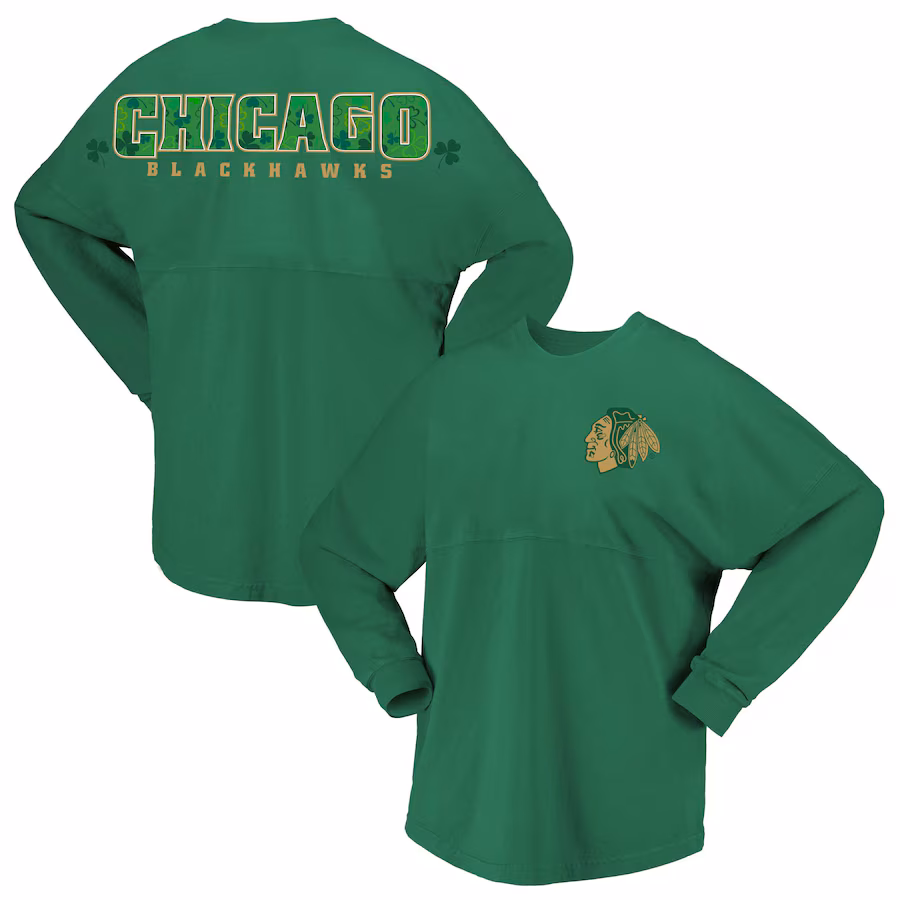 Women's Chicago Blackhawks Fanatics Kelly Green St. Patrick's Day Spirit Jersey T-Shirt