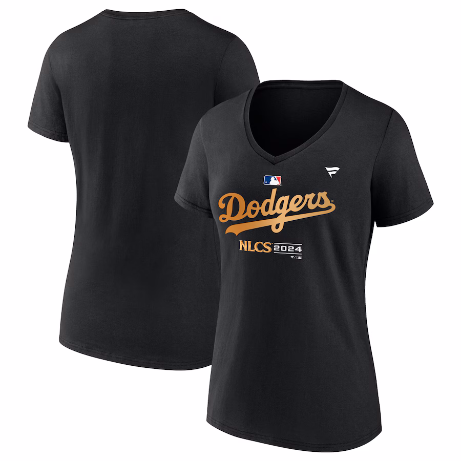 Women's Los Angeles Dodgers Fanatics Black 2024 National League Division Series Champions Locker Room V-Neck T-Shirt