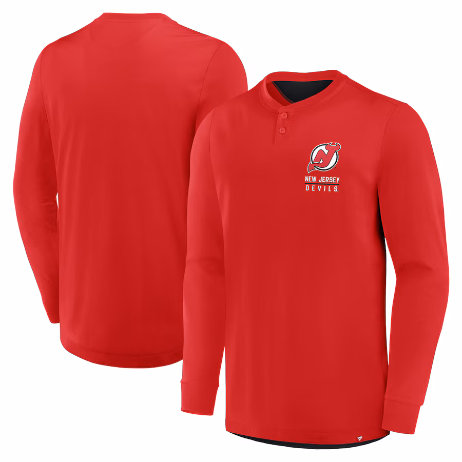 Men's New Jersey Devils Fanatics Red Adrenaline Push Long Sleeve T-Shirt