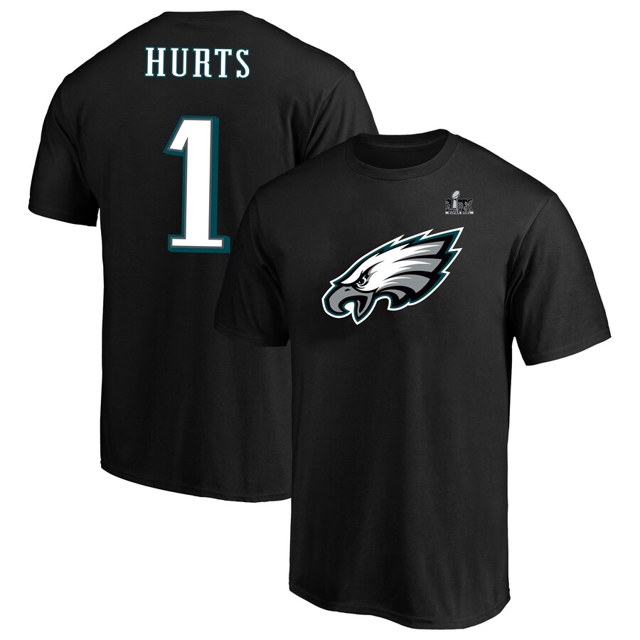 Men's Philadelphia Eagles Jalen Hurts Fanatics Black Super Bowl LIX Big & Tall Player Name & Number T-Shirt