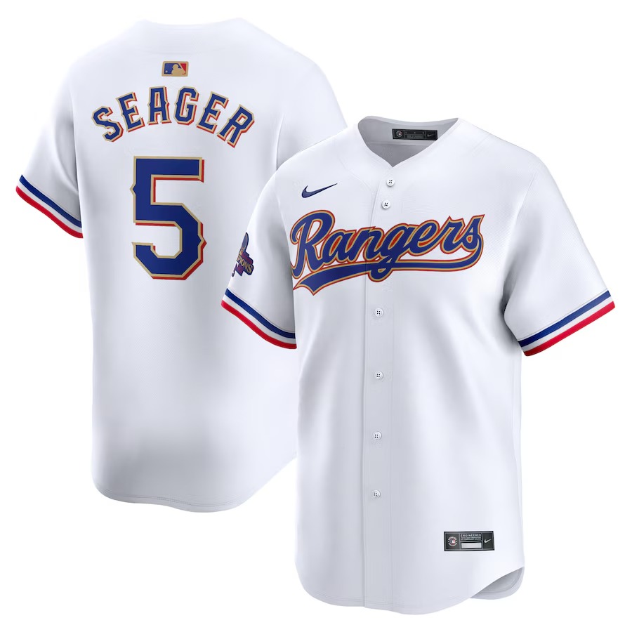 Men's Texas Rangers Corey Seager Nike White 2024 Gold Collection Limited Player Jersey
