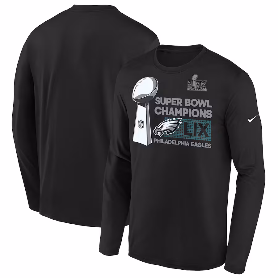 Youth Philadelphia Eagles Nike Black Super Bowl LIX Champions Locker Room Trophy Collection Long Sleeve T-Shirt