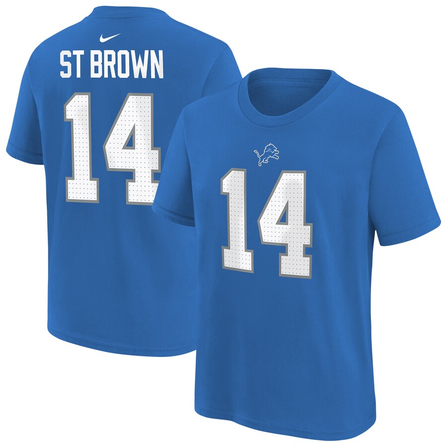 Youth Detroit Lions Amon-Ra St. Brown Blue Nike Player Name & Number T-Shirt