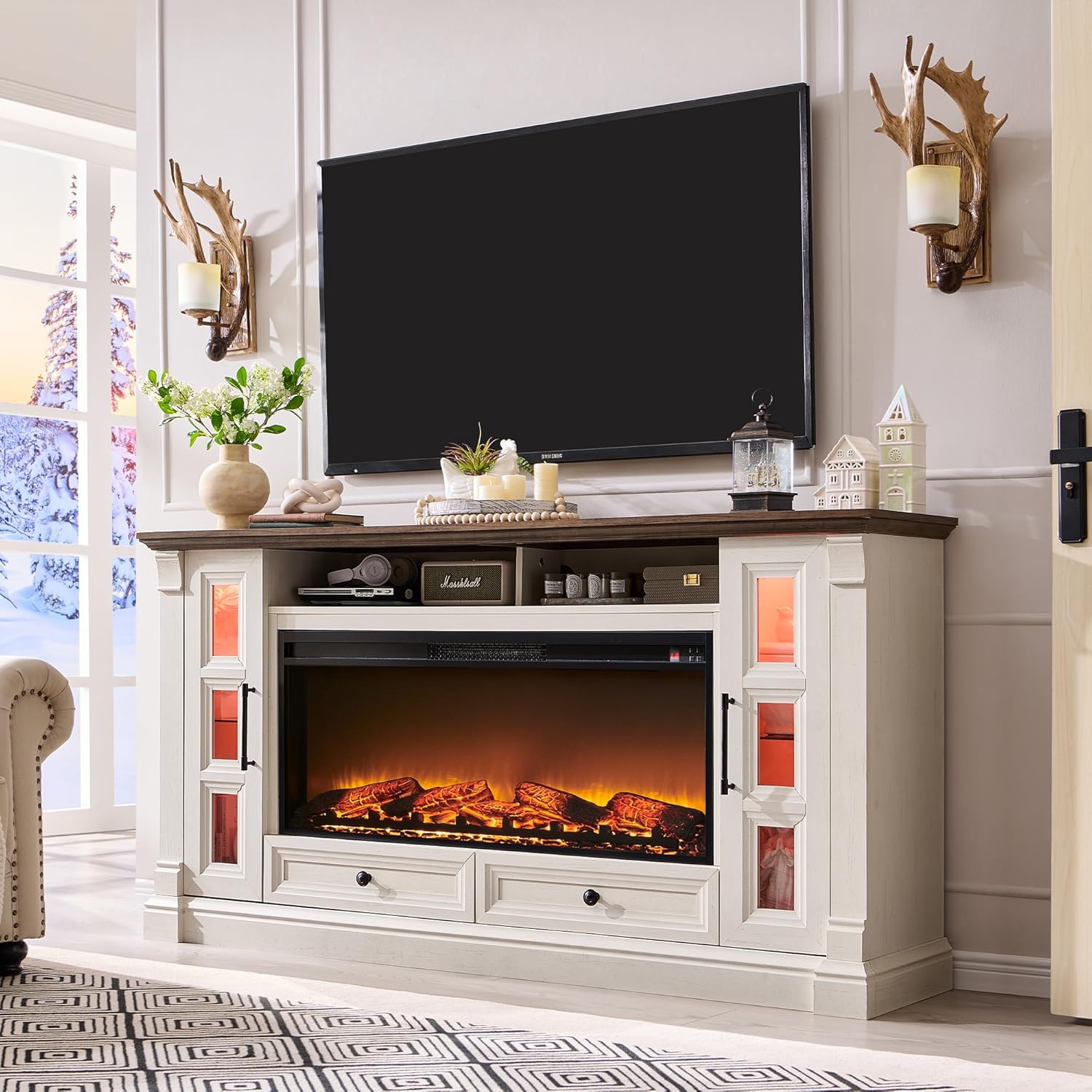 T4TREAM Farmhouse Fireplace TV Stand for up-to-80 TV, 70