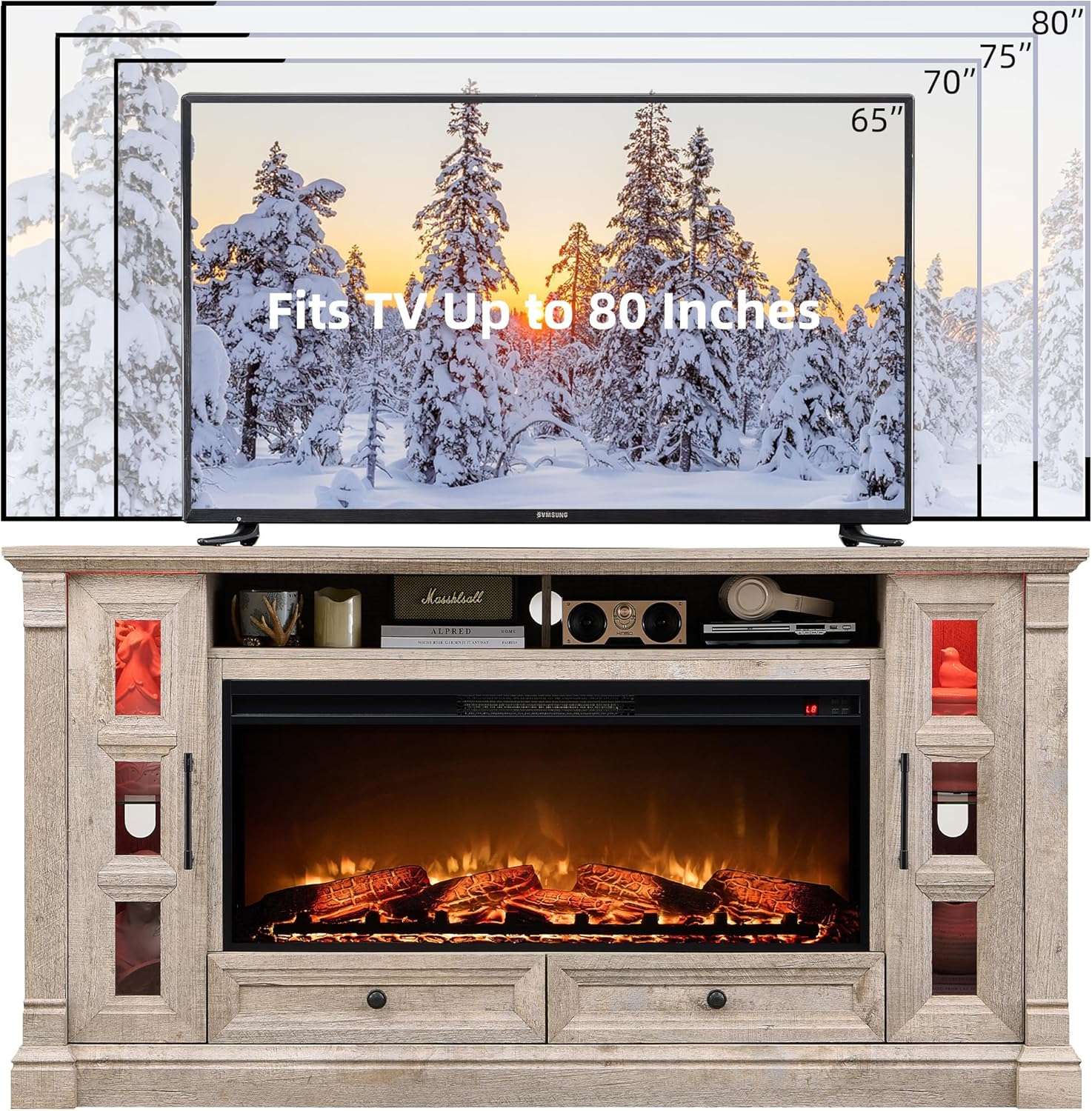 T4TREAM Farmhouse Fireplace TV Stand for up-to-80 TV, 70