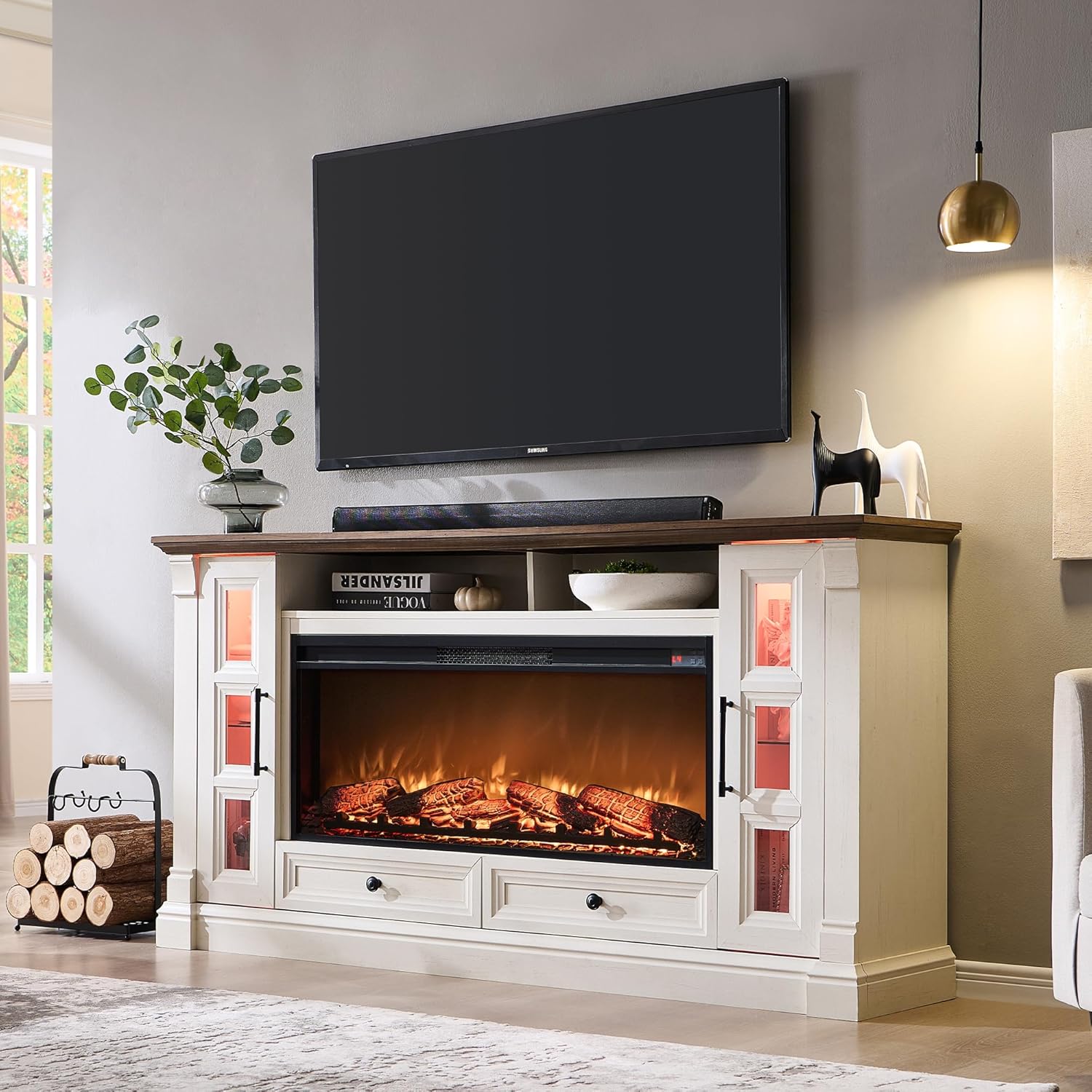 T4TREAM Farmhouse Fireplace TV Stand for up-to-80 TV, 70