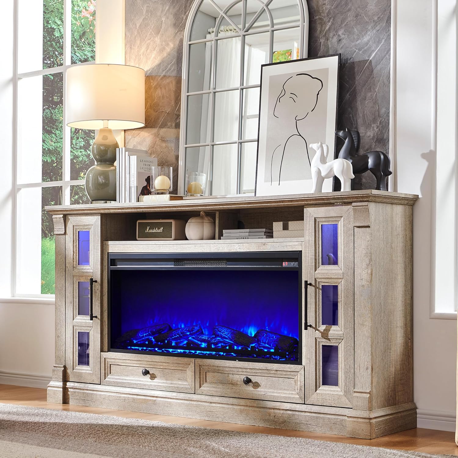 T4TREAM Farmhouse Fireplace TV Stand for up-to-80 TV, 70
