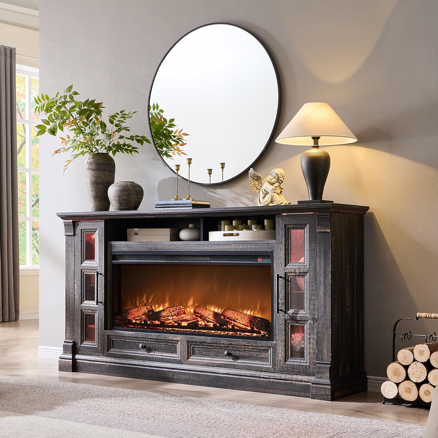 T4TREAM Farmhouse Fireplace TV Stand for up-to-80 TV, 70