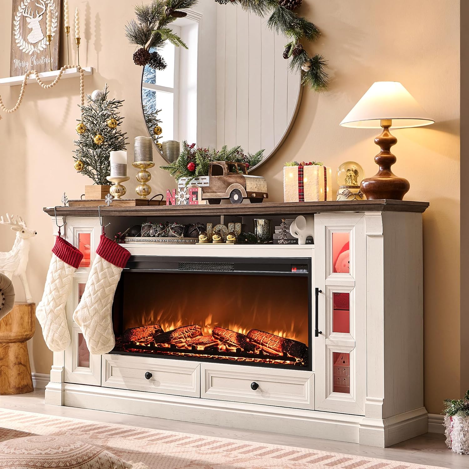 T4TREAM Farmhouse Fireplace TV Stand for up-to-80 TV, 70