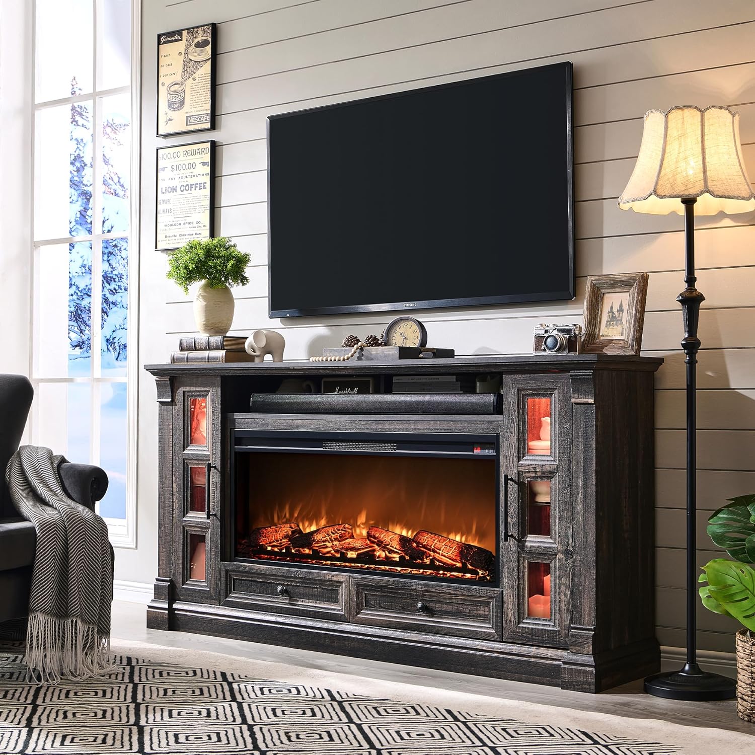 T4TREAM Farmhouse Fireplace TV Stand for up-to-80 TV, 70