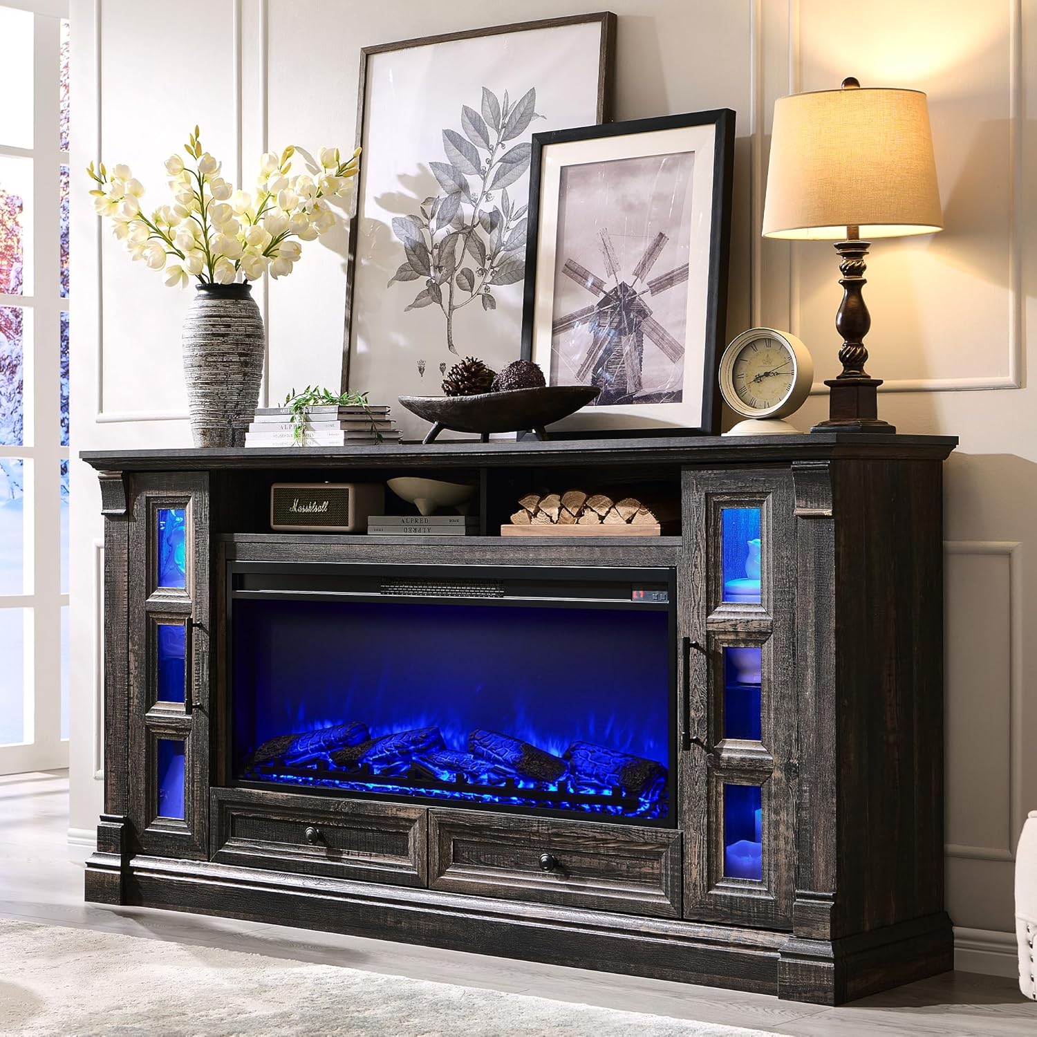 T4TREAM Farmhouse Fireplace TV Stand for up-to-80 TV, 70