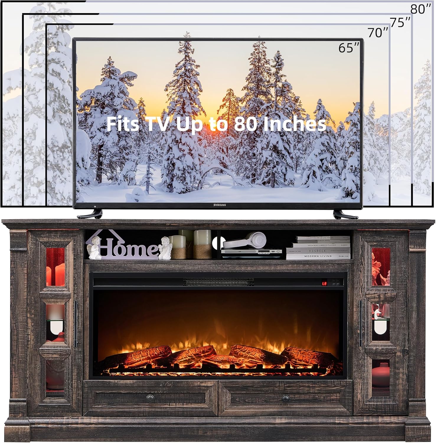 T4TREAM Farmhouse Fireplace TV Stand for up-to-80 TV, 70