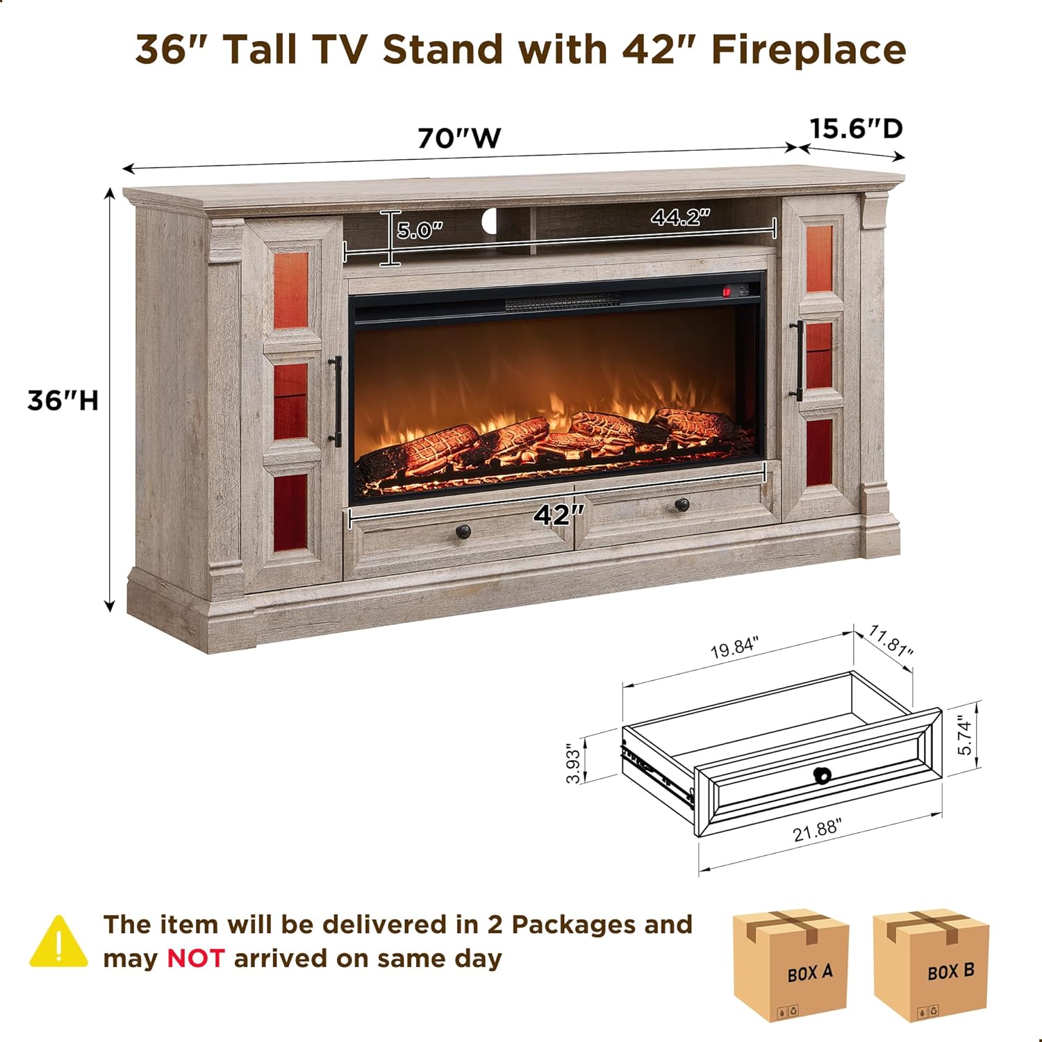 T4TREAM Farmhouse Fireplace TV Stand for up-to-80 TV, 70