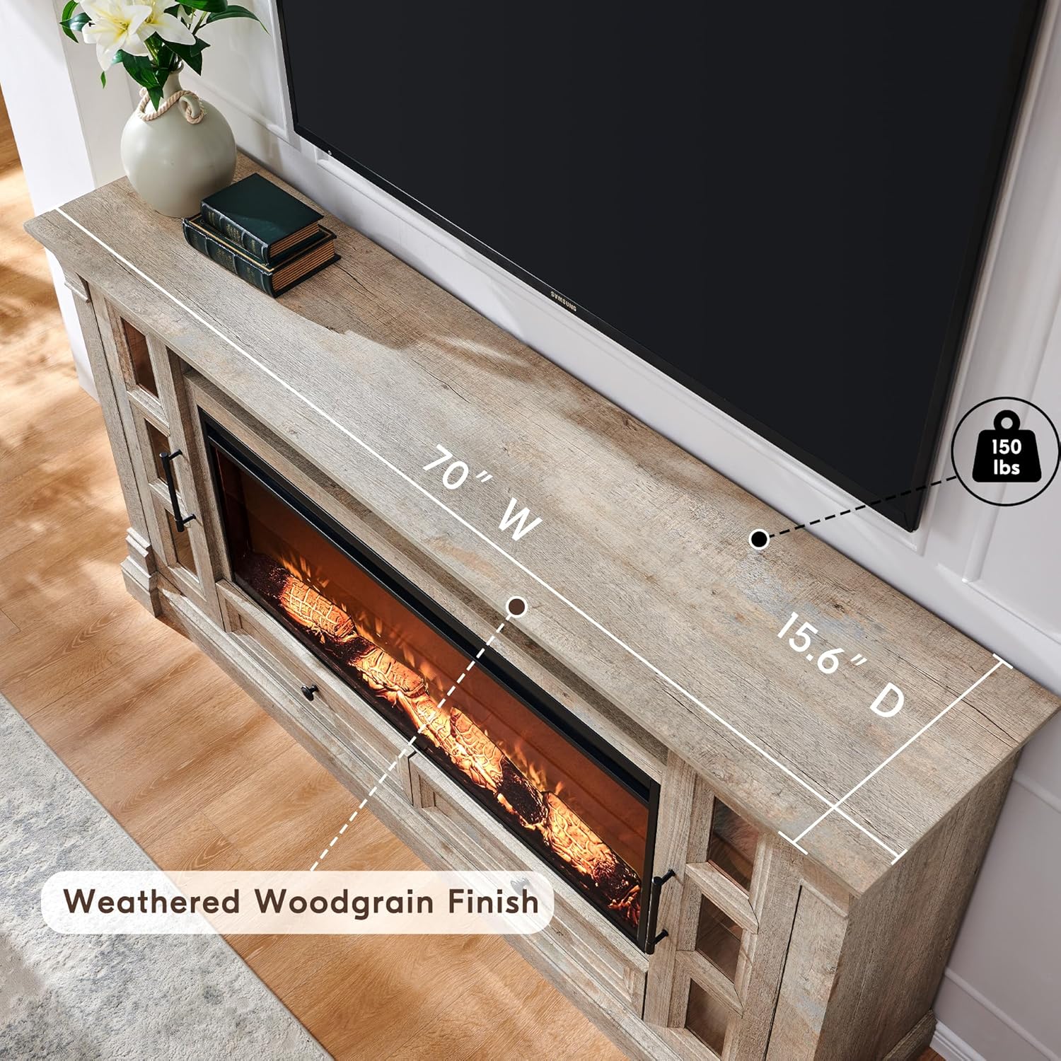 T4TREAM Farmhouse Fireplace TV Stand for up-to-80 TV, 70