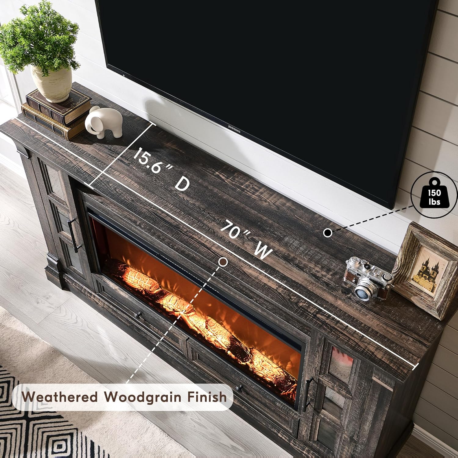 T4TREAM Farmhouse Fireplace TV Stand for up-to-80 TV, 70