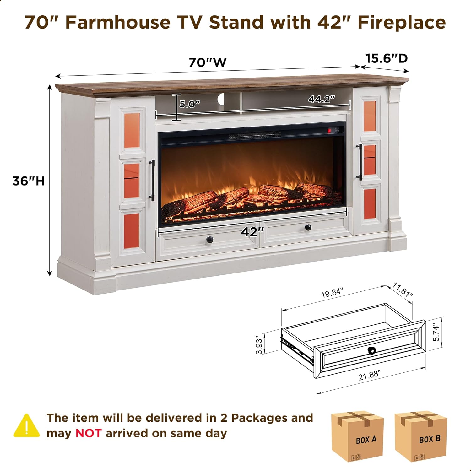 T4TREAM Farmhouse Fireplace TV Stand for up-to-80 TV, 70