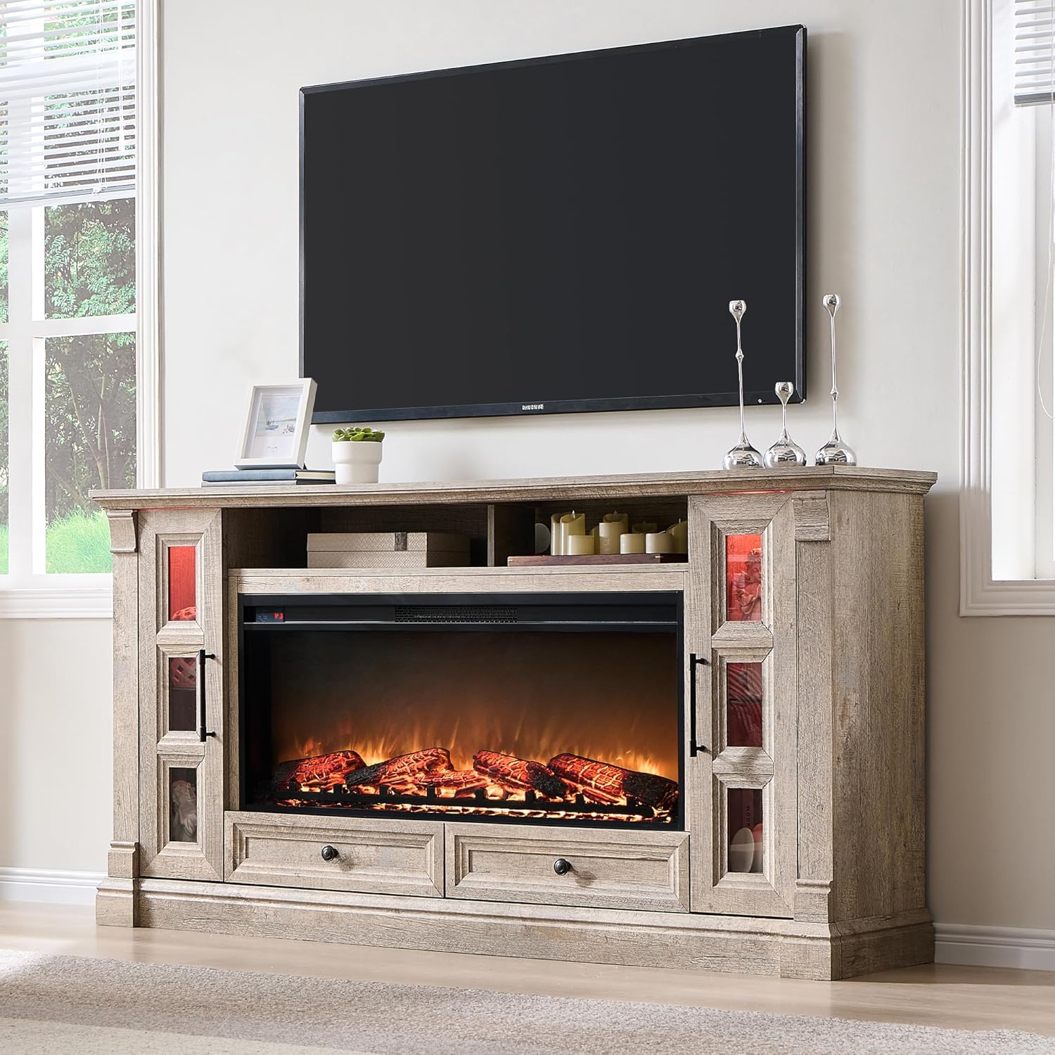 T4TREAM Farmhouse Fireplace TV Stand for up-to-80 TV, 70