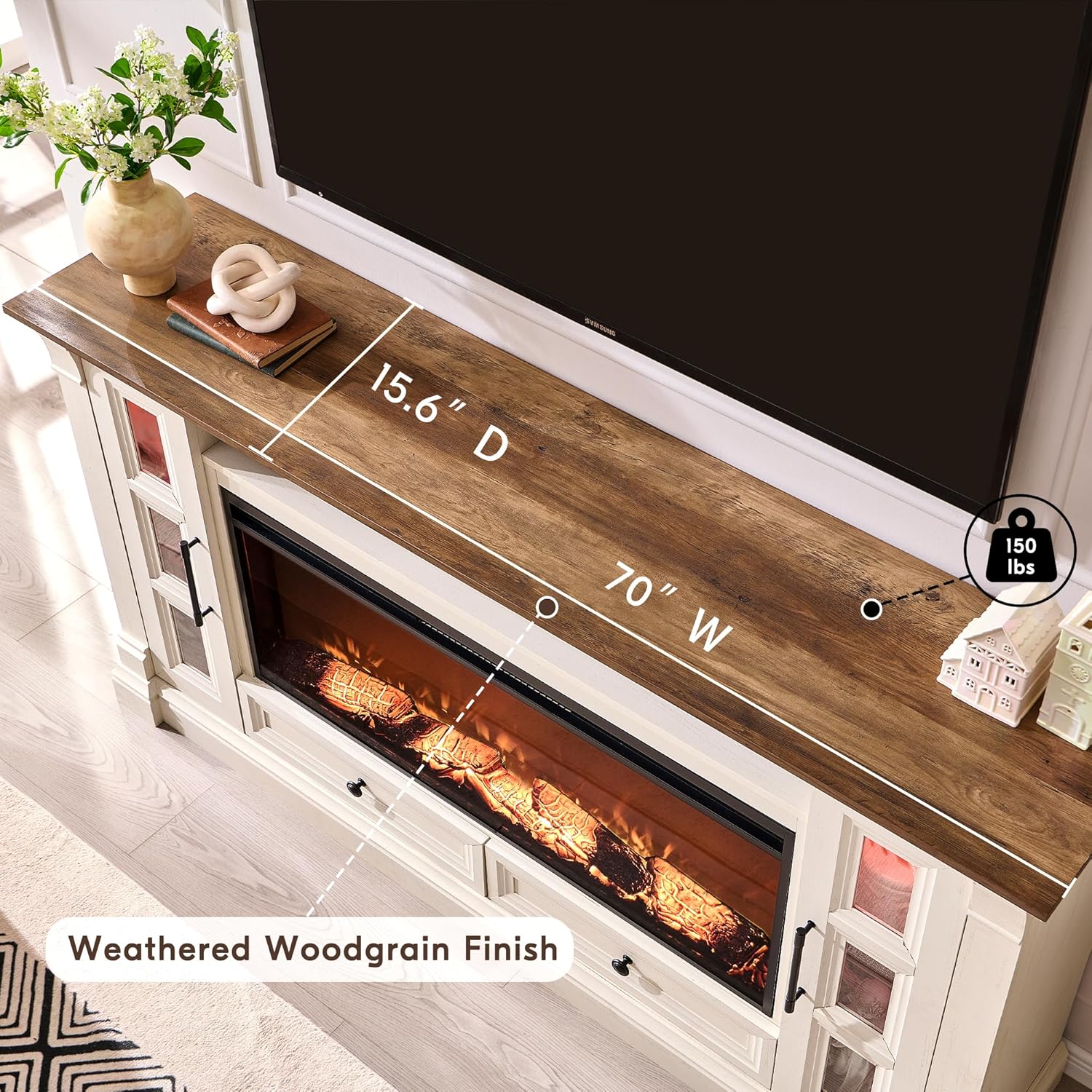 T4TREAM Farmhouse Fireplace TV Stand for up-to-80 TV, 70