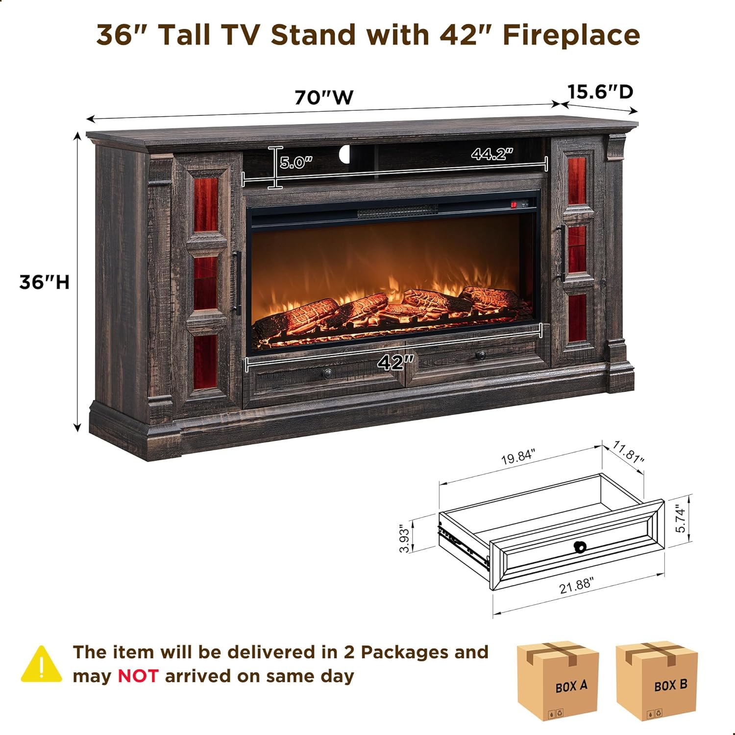 T4TREAM Farmhouse Fireplace TV Stand for up-to-80 TV, 70