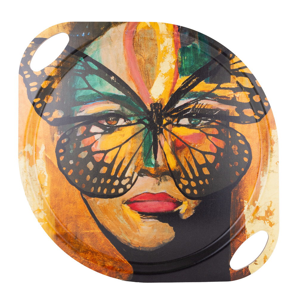 Carolina Gynning Bricka med handtag 38 cm golden butterfly