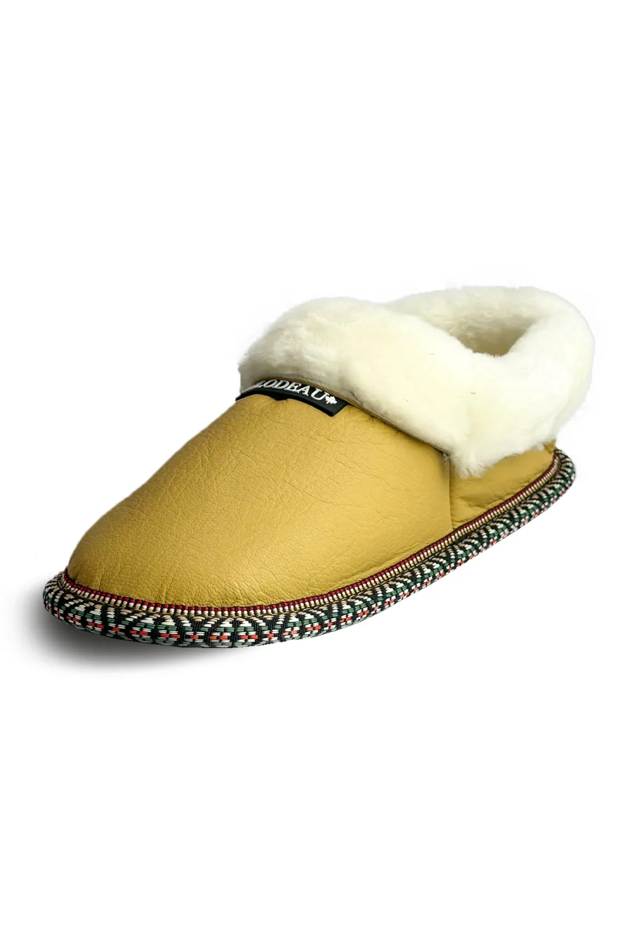 Pantoufles en cuir de chevreuil et mouton blanc