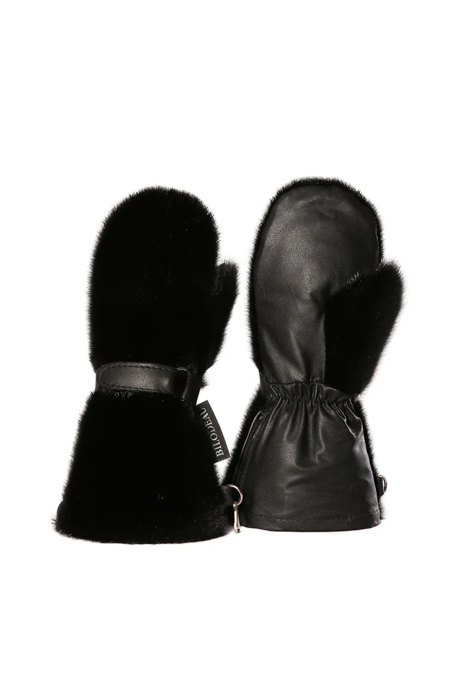 Mitaines en fourrure de Loup Marin noir enfant - Longues