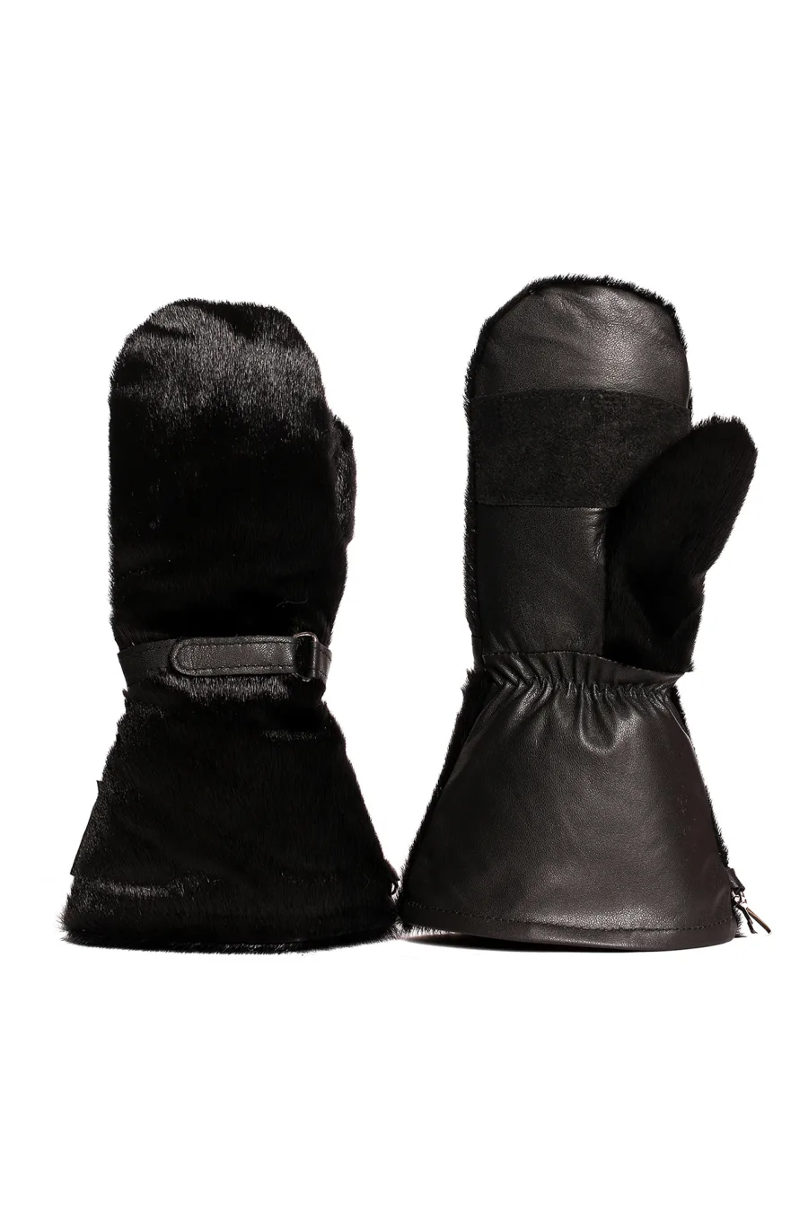 Mitaines en fourrure de Loup Marin noir - Longues