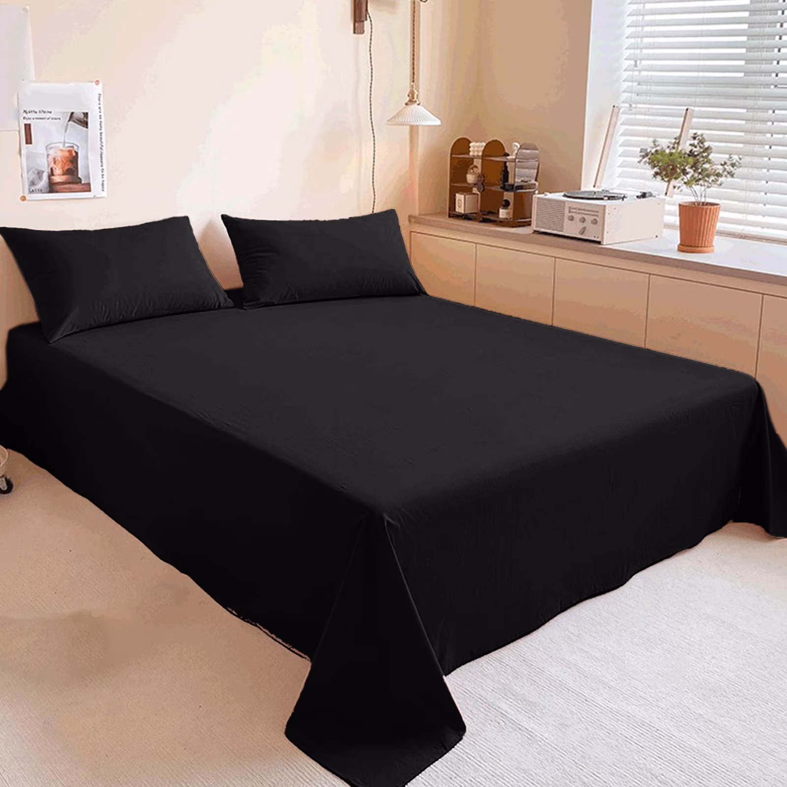 Luxury Bedding, King Size Microfiber Sheets, Black, 180x230 cm