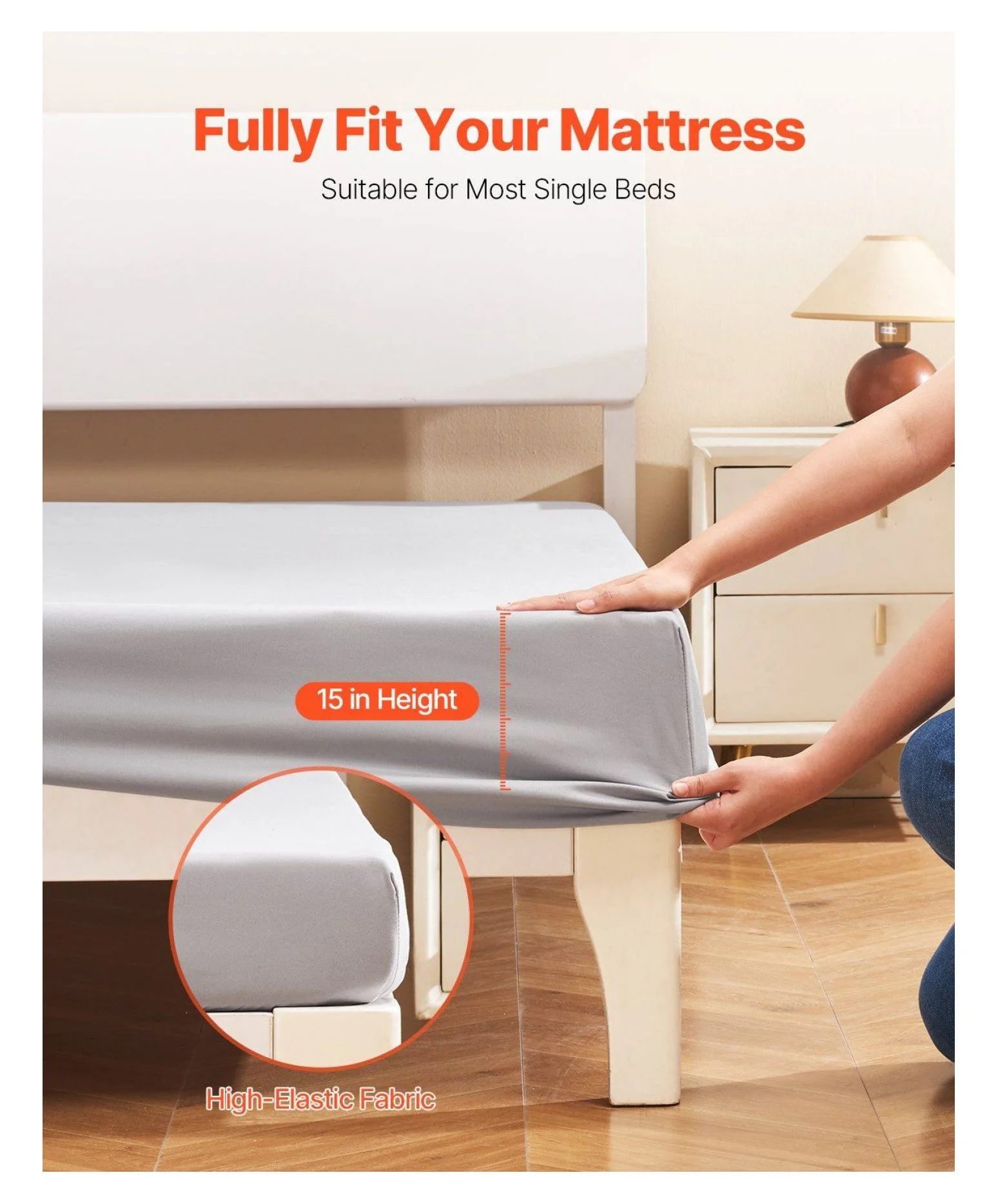 Twin XL Fitted Sheet Microfiber 75x39x15 Inch - 2 Pack Soft Elastic Bed Sheets - Deep Pocket Fitted Sheet for College Dorm & Kids Room - Light Gray