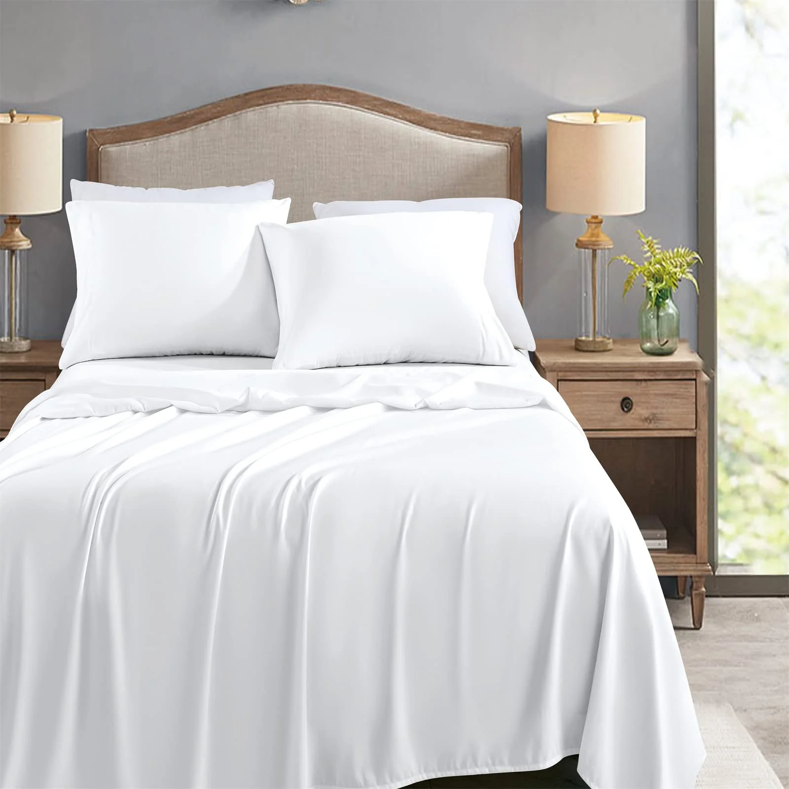 Twin Size Flat Sheets Only 6-Pack, Cooling Microfiber Bedding for Home Hotel Guest Room, Durable Bulk Sheets, White