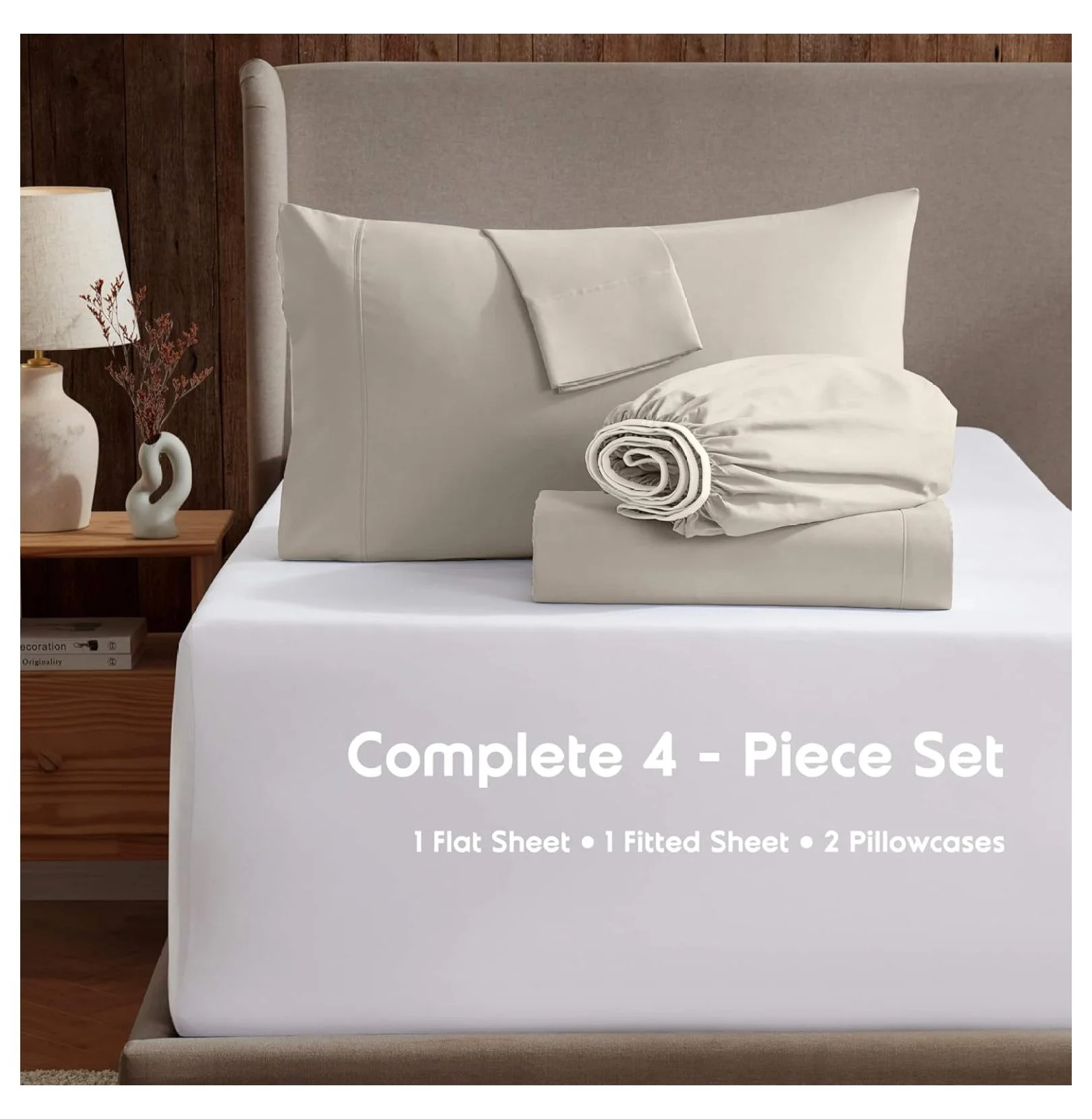 ' Short Queen Sheet Set - 4 Piece Bed Sheets, Deep Pocket, Hotel Luxury, Extra Soft, Breathable and Cooling, Linen Short Queen Size Sheets