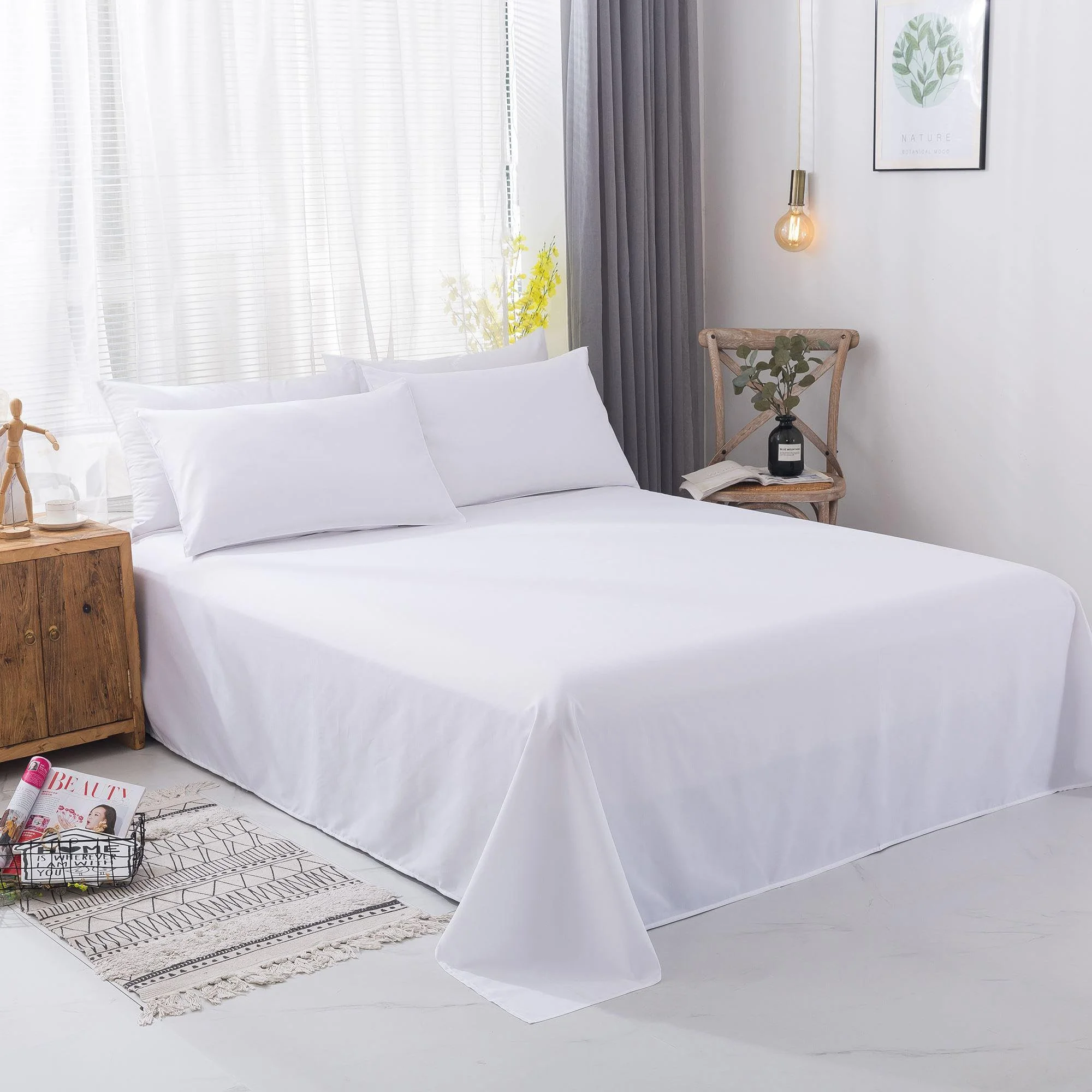 Bulk 8 Pack Twin White Flat Sheets, Easy Sort Microfiber Bed Sheets with Fade-Resistant Color Hems, Commercial Grade for Rental Properties and Spas